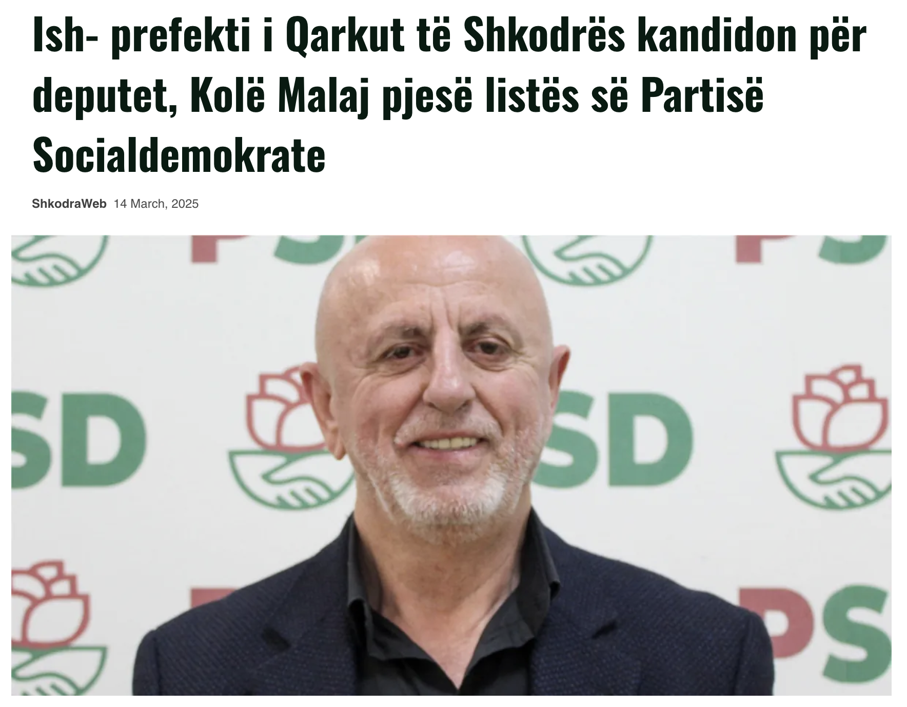 News showing the candidate